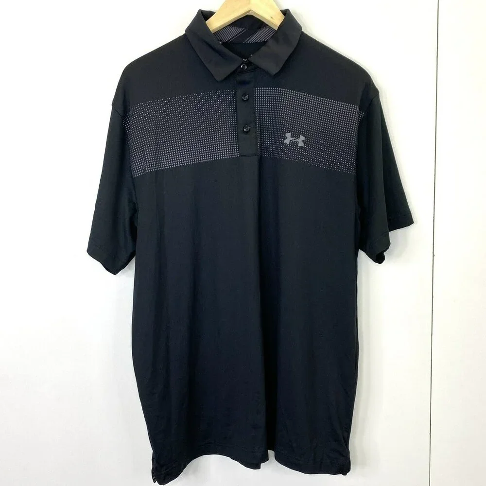Under Armour Golf Polo Shirt Mens Size Large Heat Gear Loose Black Dot - Picture 1 of 3